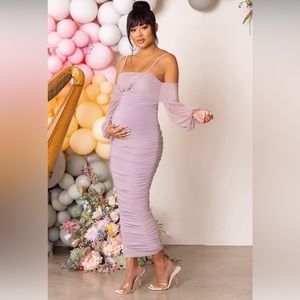 Maternity dress Club L TAUPE BARDOT RUCHED MAXI DRESS